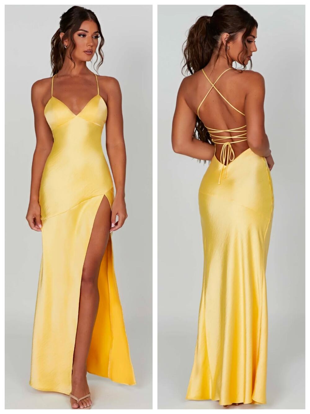 Babyboo Isobel Lemon Yellow Lace Up Back Maxi Dress XL NWT